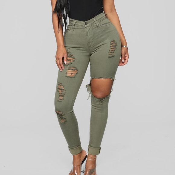 Fashion Nova Denim - Fashion Nova Glistening Jeans Olive - 11